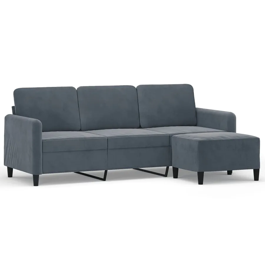 Canapé à 3 places avec repose-pieds Gris foncé 180 cm Velours - 2