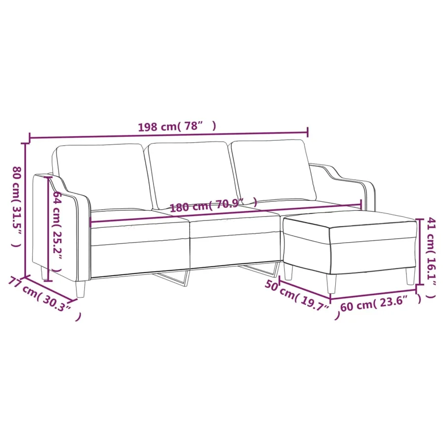 Canapé à 3 places avec repose-pieds Gris clair 180 cm Tissu - 7