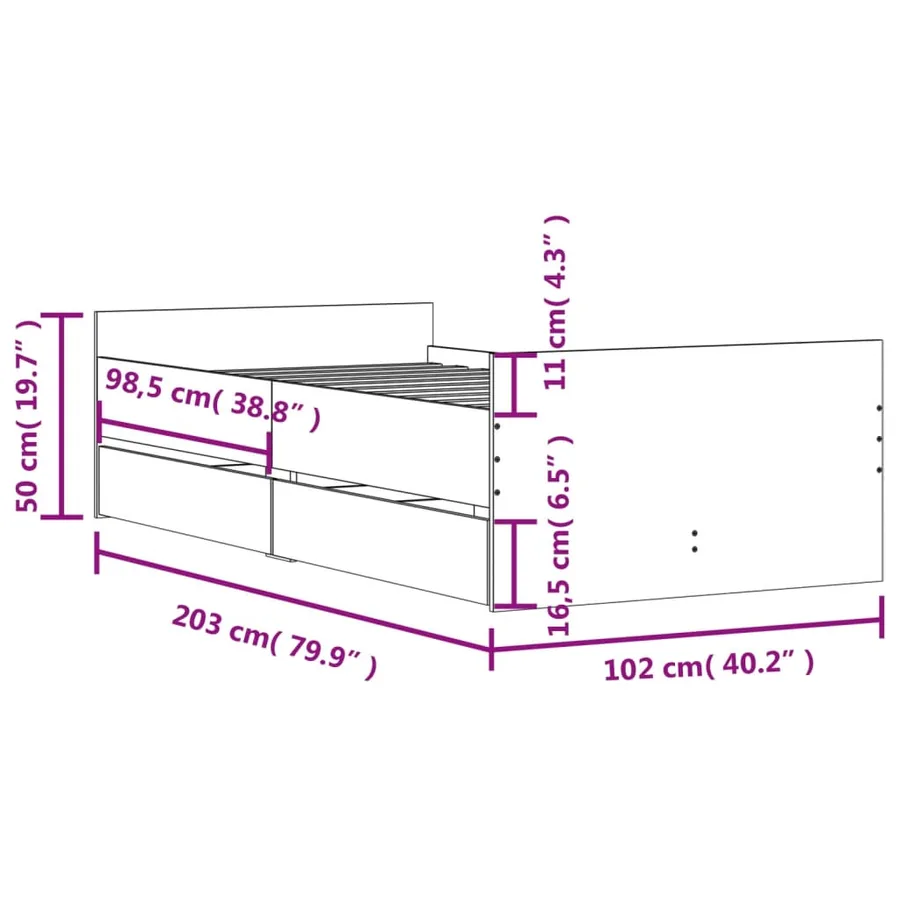 Cadre de lit avec tiroirs sans matelas sonoma gris 100x200 cm - 11