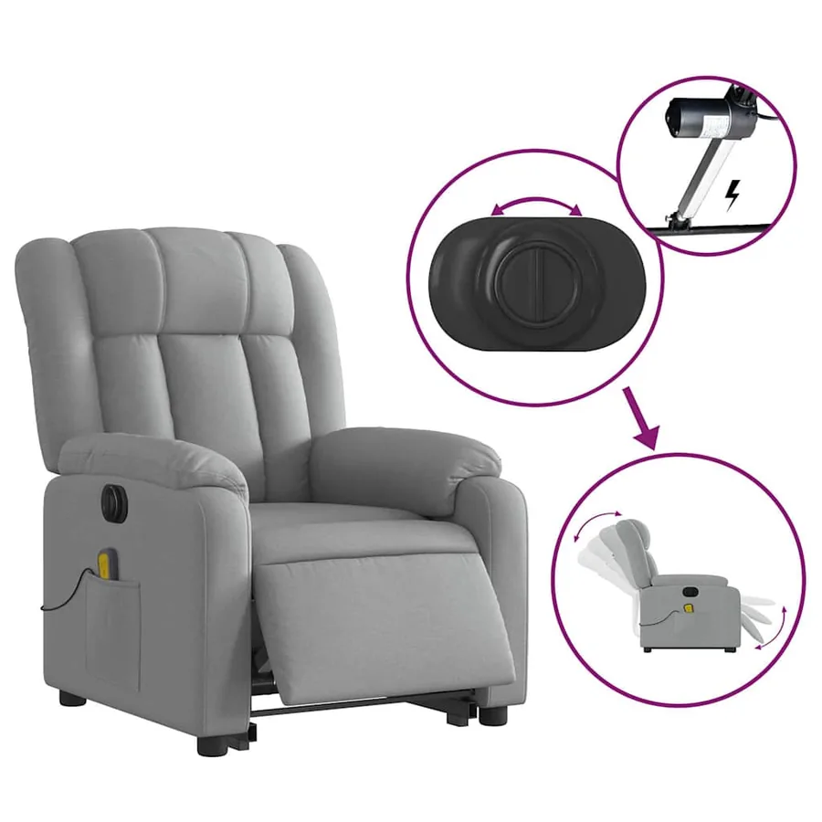 Fauteuil inclinable de massage électrique Gris clair Tissu - 6