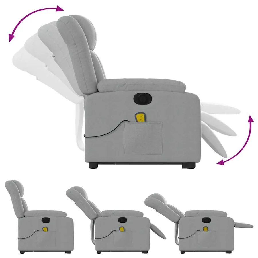 Fauteuil inclinable de massage électrique Gris clair Tissu - 7