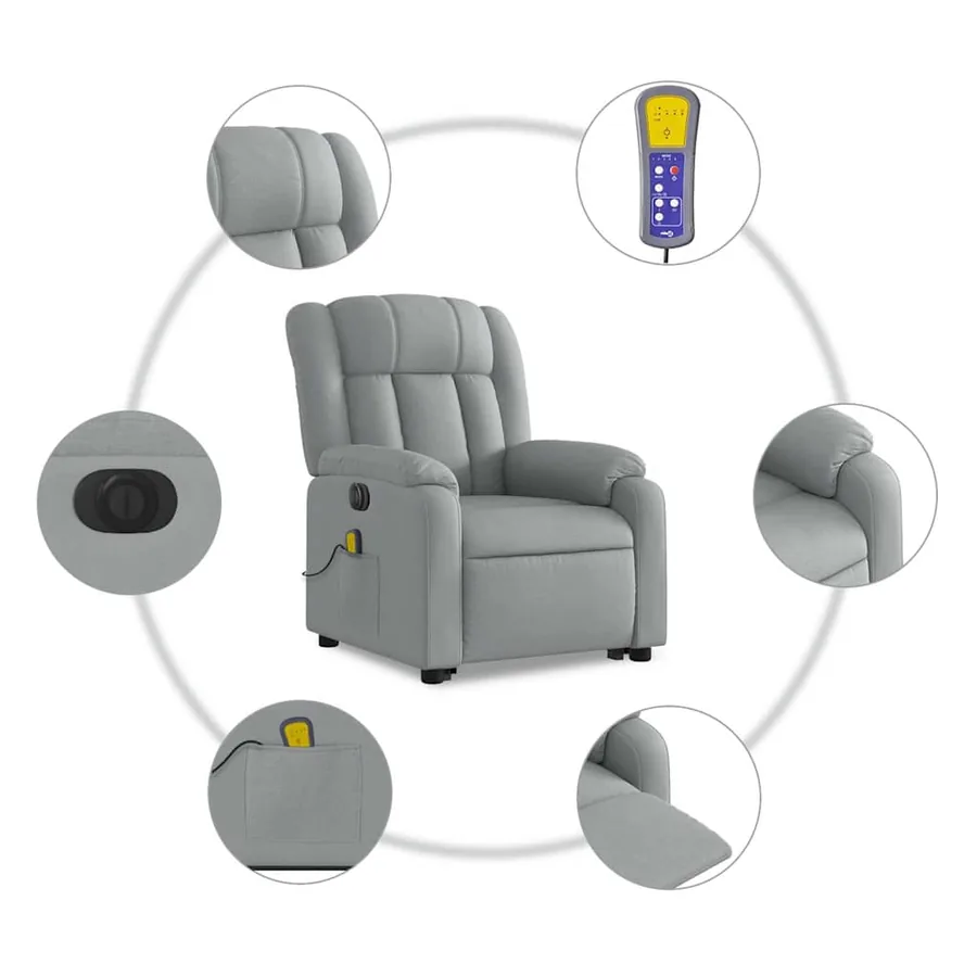 Fauteuil inclinable de massage électrique Gris clair Tissu - 8