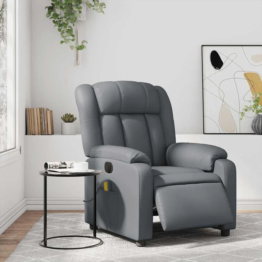 Fauteuil de massage inclinable électrique gris similicuir - 16