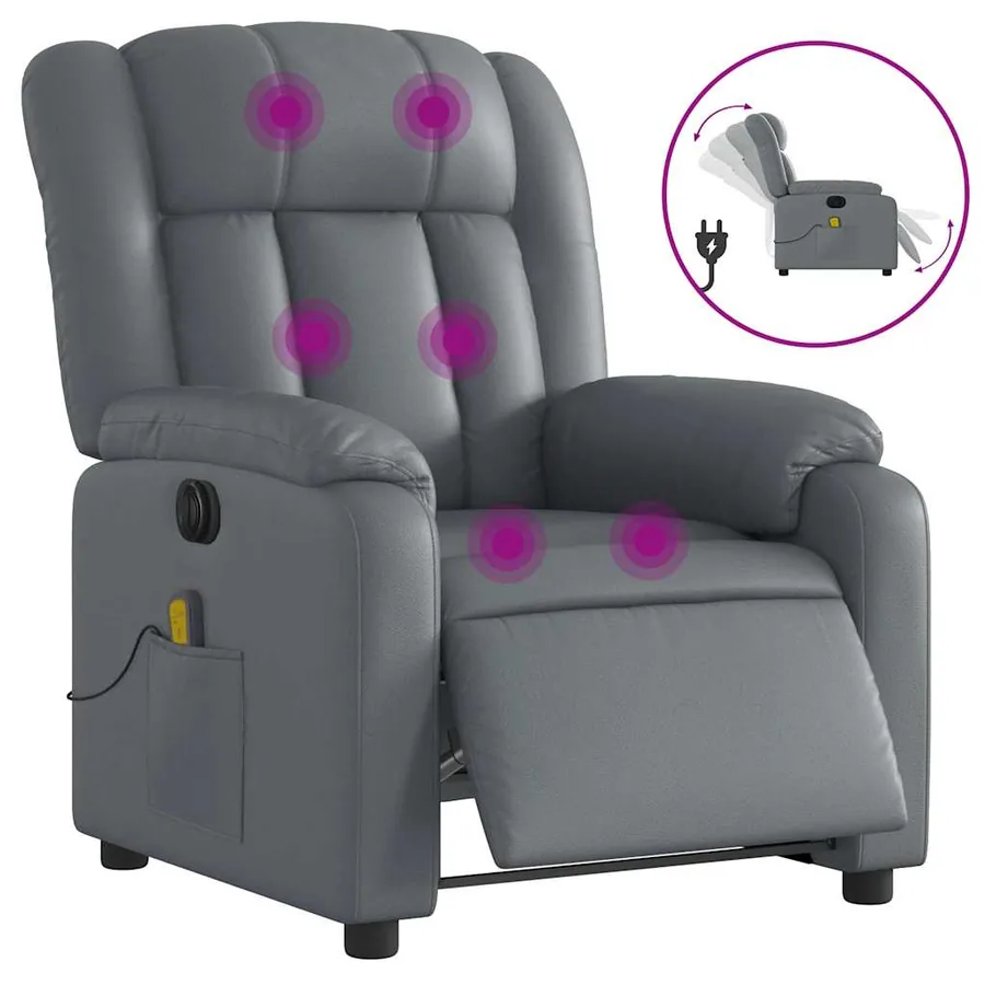 Fauteuil de massage inclinable électrique gris similicuir - 2
