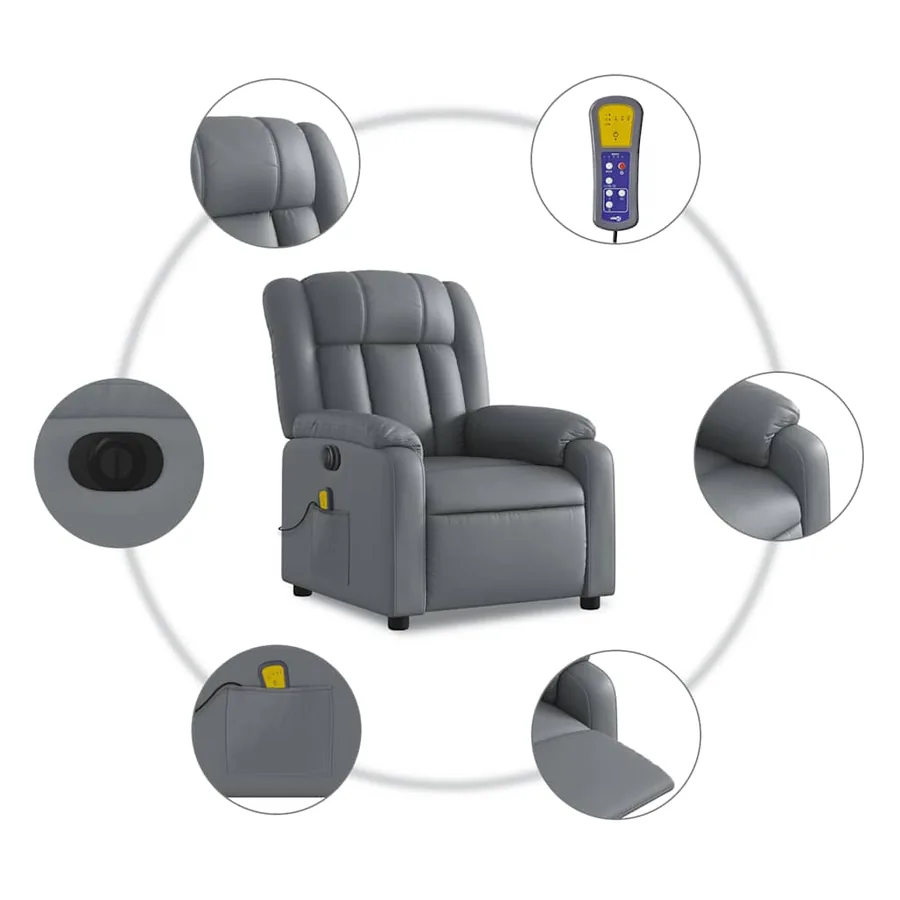 Fauteuil de massage inclinable électrique gris similicuir - 8