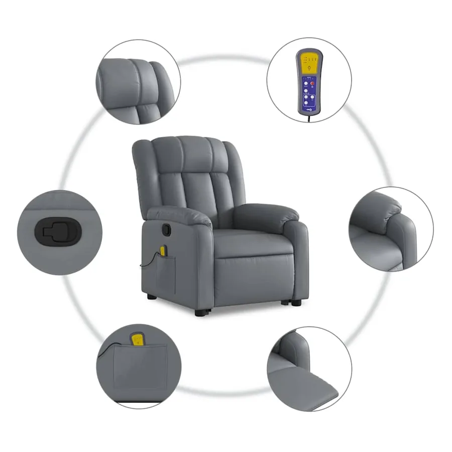 Fauteuil inclinable de massage Gris Similicuir - 8