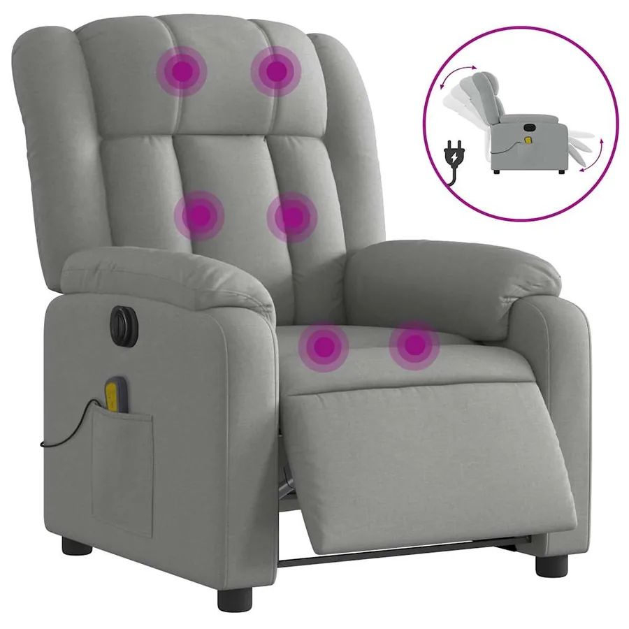 Fauteuil de massage inclinable électrique gris clair tissu - 2