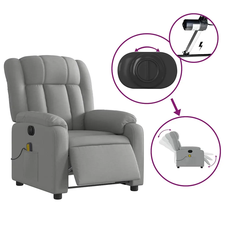 Fauteuil de massage inclinable électrique gris clair tissu - 6