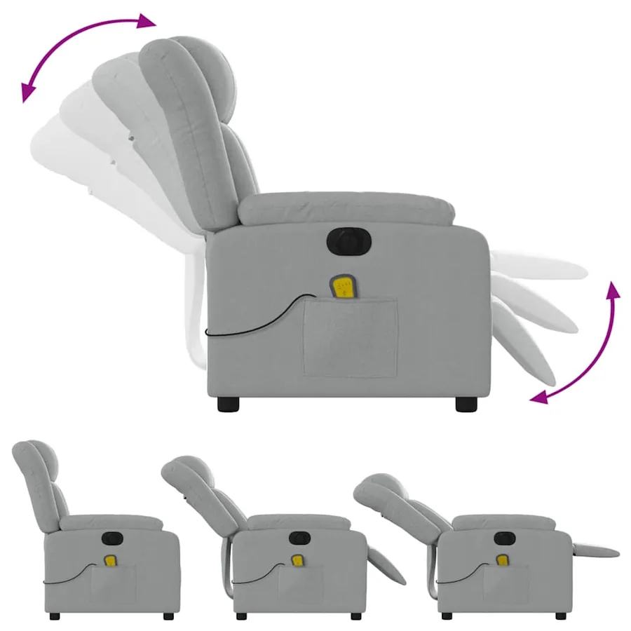 Fauteuil de massage inclinable électrique gris clair tissu - 7