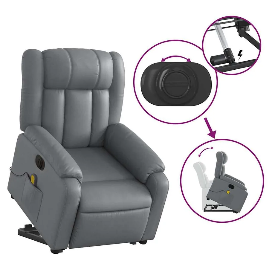 Fauteuil inclinable de massage électrique gris similicuir - 11