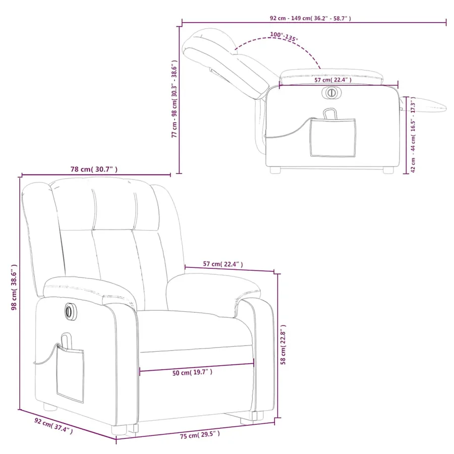 Fauteuil inclinable de massage électrique gris similicuir - 17