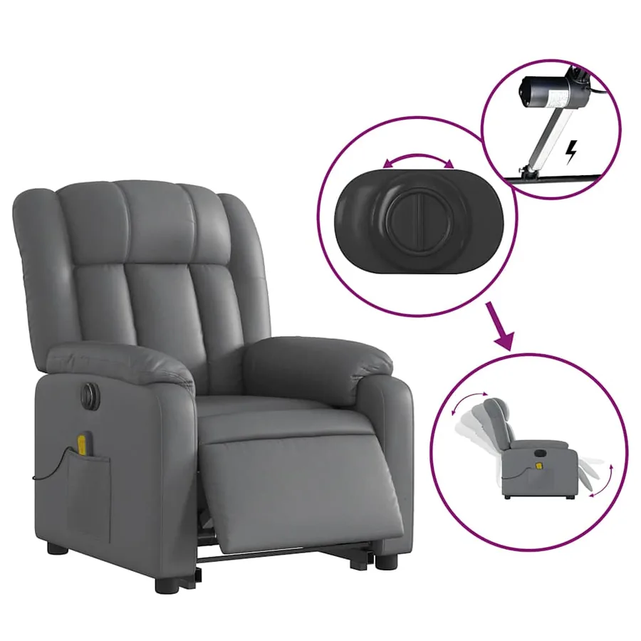 Fauteuil inclinable de massage électrique gris similicuir - 6