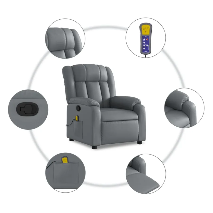 Fauteuil de massage inclinable gris similicuir - 6