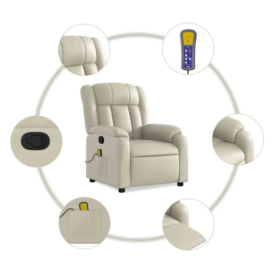 Fauteuil inclinable de massage Crème Similicuir - 7