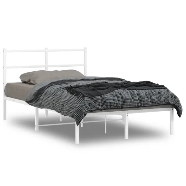 Cadre de lit métal sans matelas et tête de lit blanc 120x190 cm