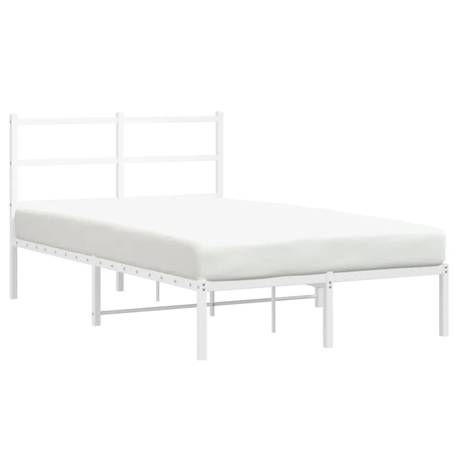 Cadre de lit métal sans matelas et tête de lit blanc 120x190 cm - 2