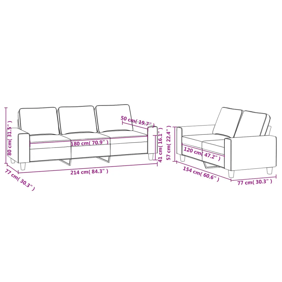 Ensemble de canapés 2 pcs crème tissu - 7