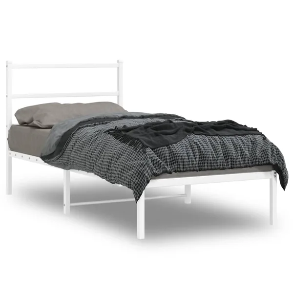 Cadre de lit métal sans matelas avec tête de lit blanc 90x200cm
