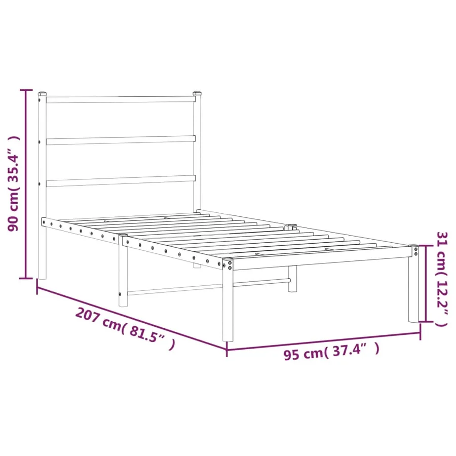 Cadre de lit métal sans matelas avec tête de lit blanc 90x200cm - 10