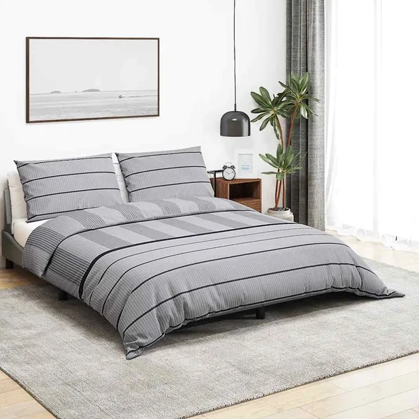 Ensemble de housse de couette Gris 200x200 cm Coton