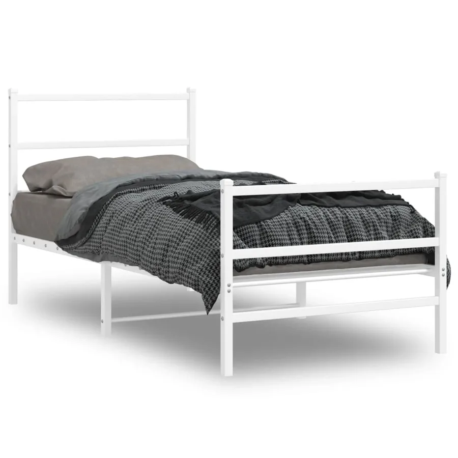 Cadre de lit métal sans matelas avec pied de lit blanc 90x190cm