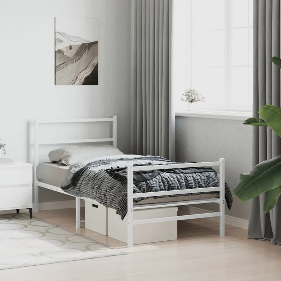 Cadre de lit métal sans matelas avec pied de lit blanc 90x190cm - 4
