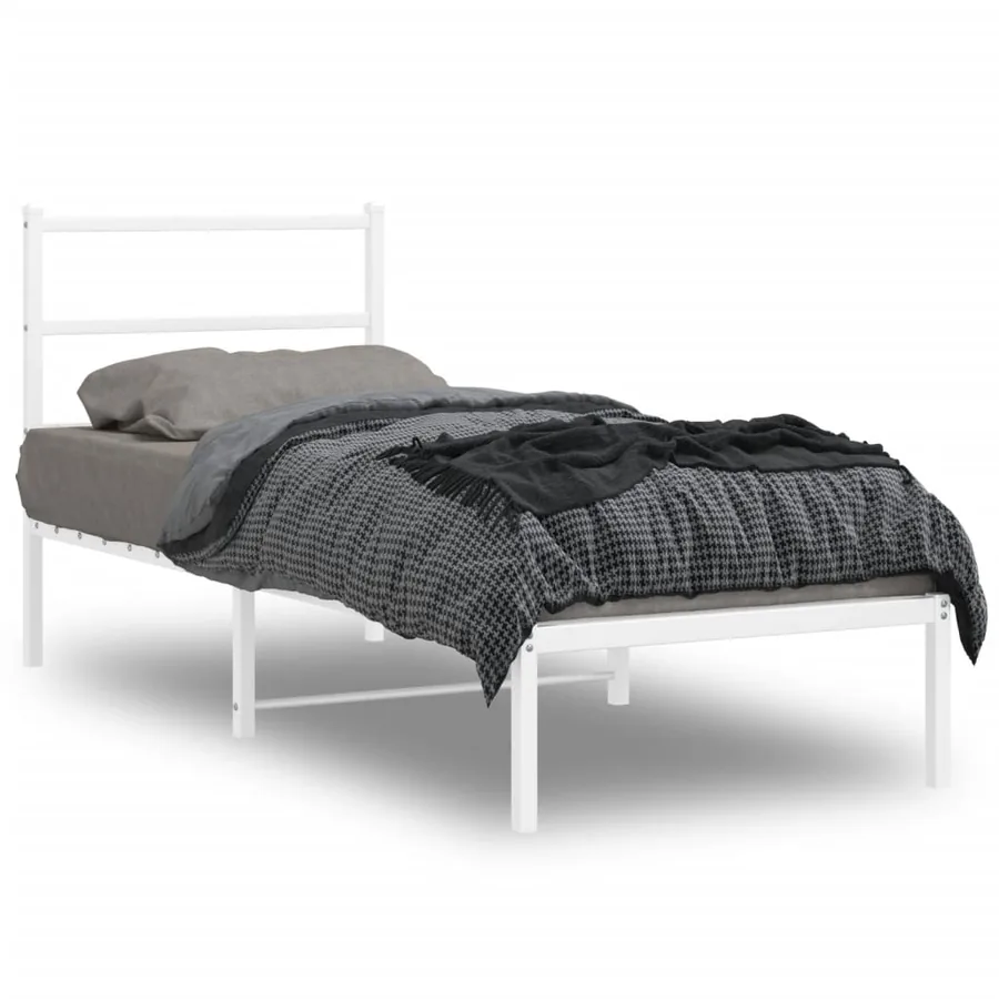 Cadre de lit métal sans matelas avec tête de lit blanc 80x200cm