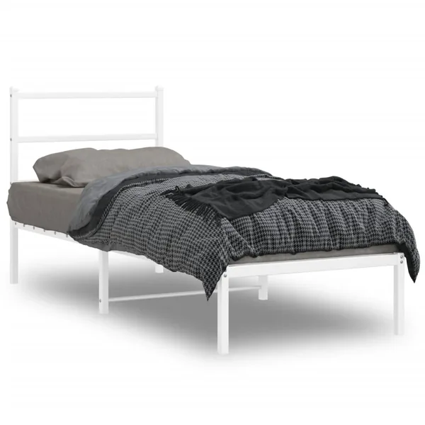 Cadre de lit métal sans matelas avec tête de lit blanc 80x200cm