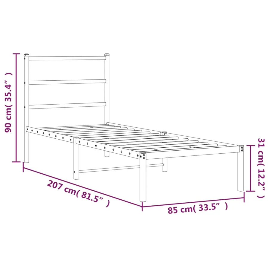 Cadre de lit métal sans matelas avec tête de lit blanc 80x200cm - 10