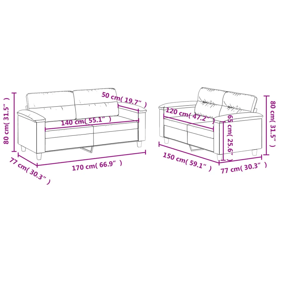 Ensemble de canapés 2 pcs coussins gris foncé tissu microfibre - 7