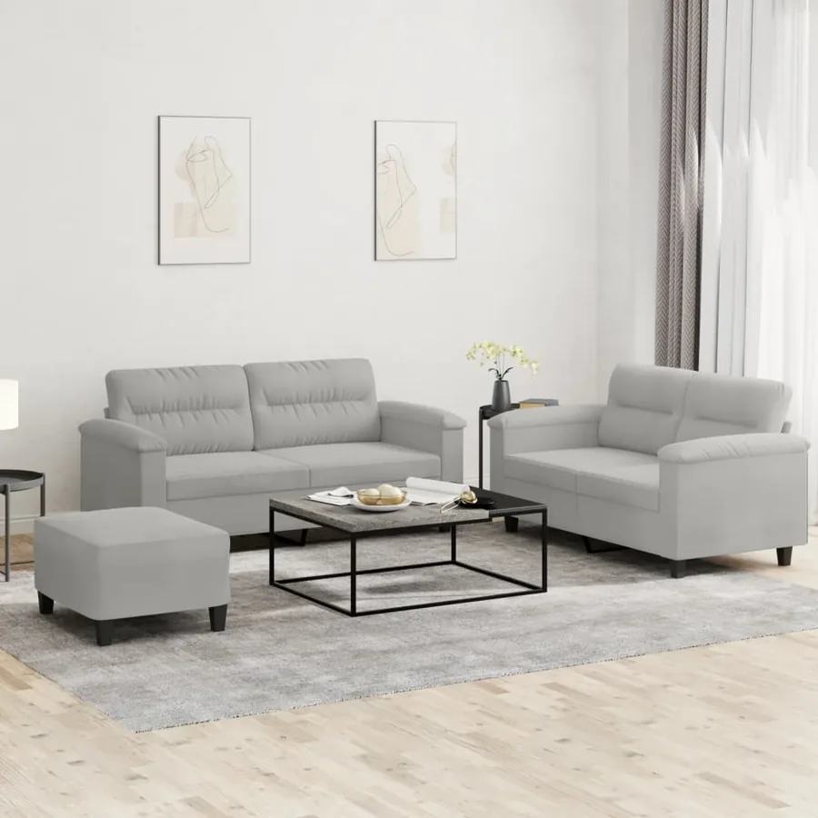 Ensemble de canapés 3 pcs coussins gris clair tissu microfibre