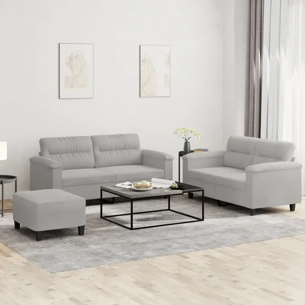 Ensemble de canapés 3 pcs coussins gris clair tissu microfibre