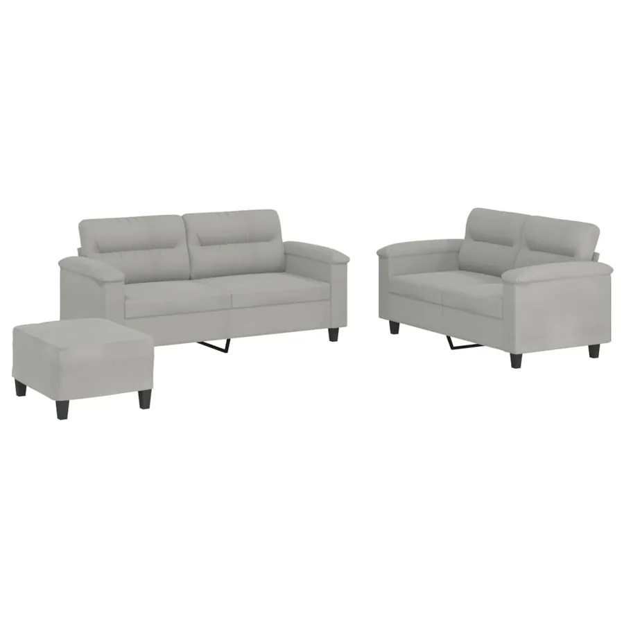 Ensemble de canapés 3 pcs coussins gris clair tissu microfibre - 2