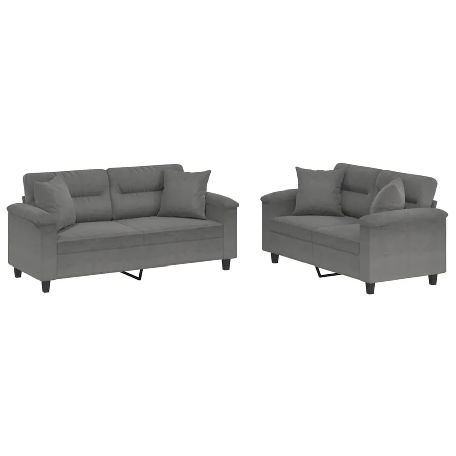 Ensemble de canapés 2 pcs coussins Gris foncé Tissu microfibre - 2