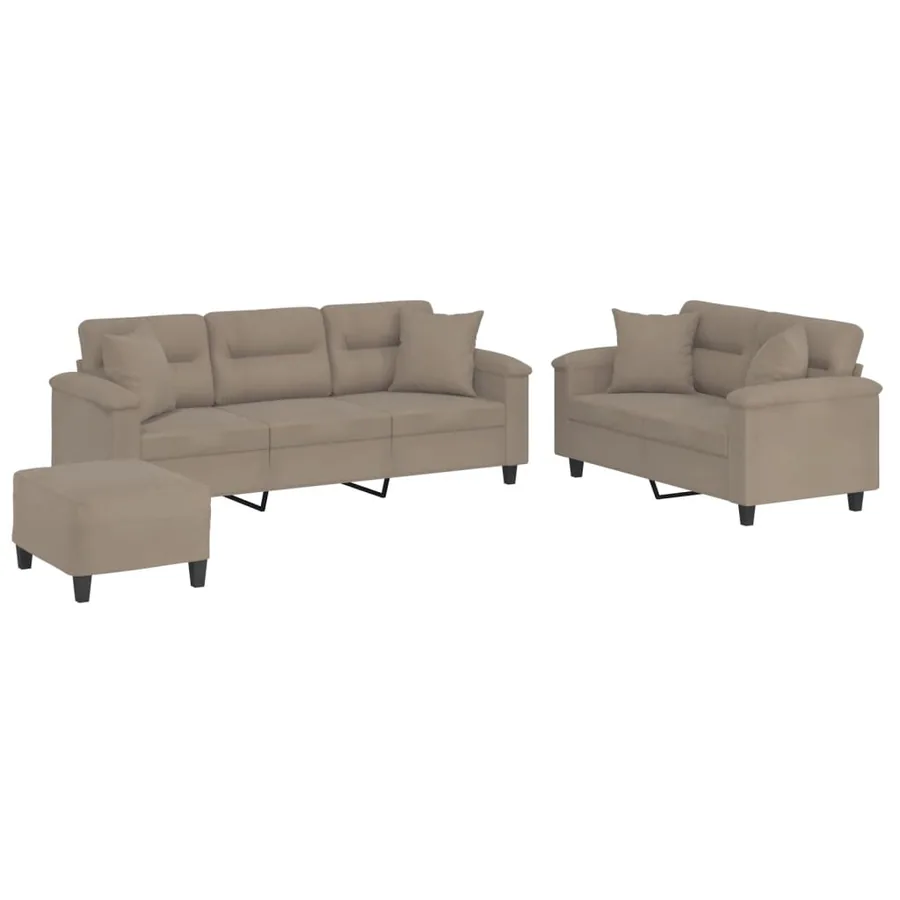 Ensemble de canapés 3 pcs avec coussins Taupe Tissu microfibre - 2