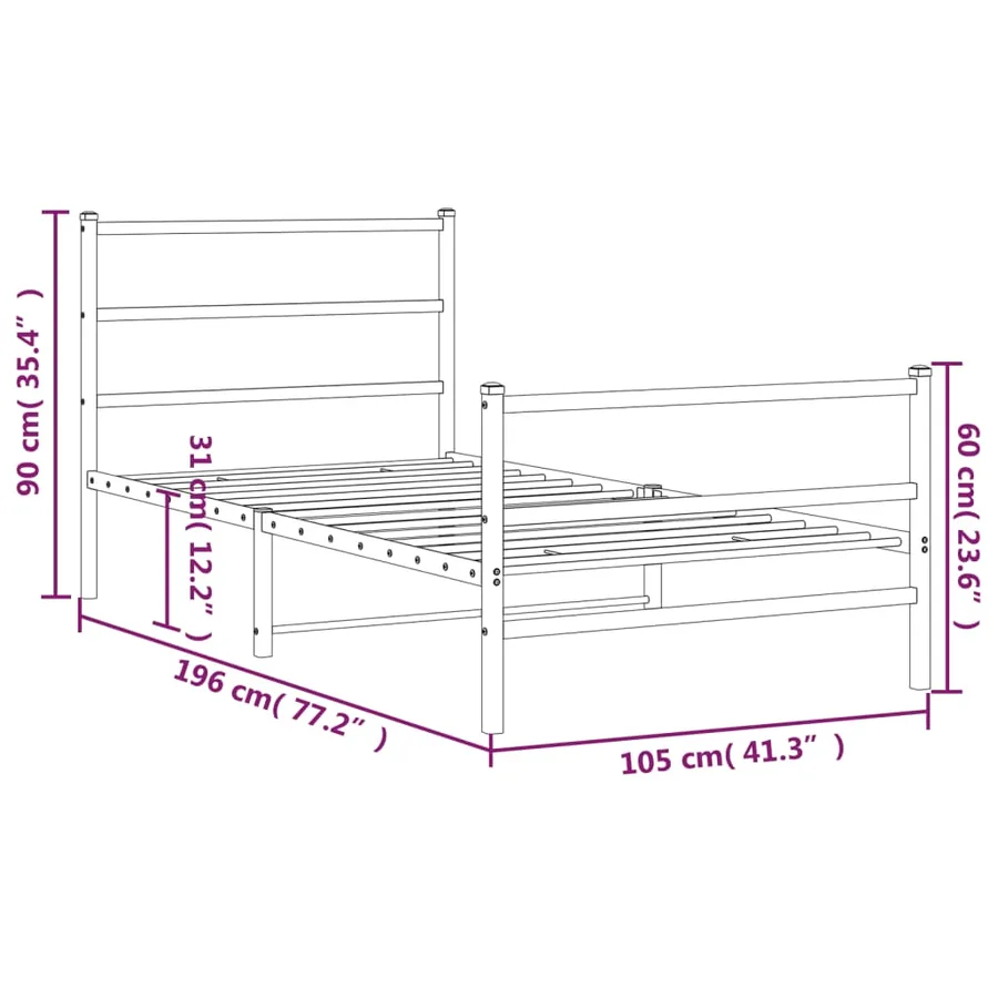 Cadre de lit métal sans matelas et pied de lit blanc 100x190 cm - 10