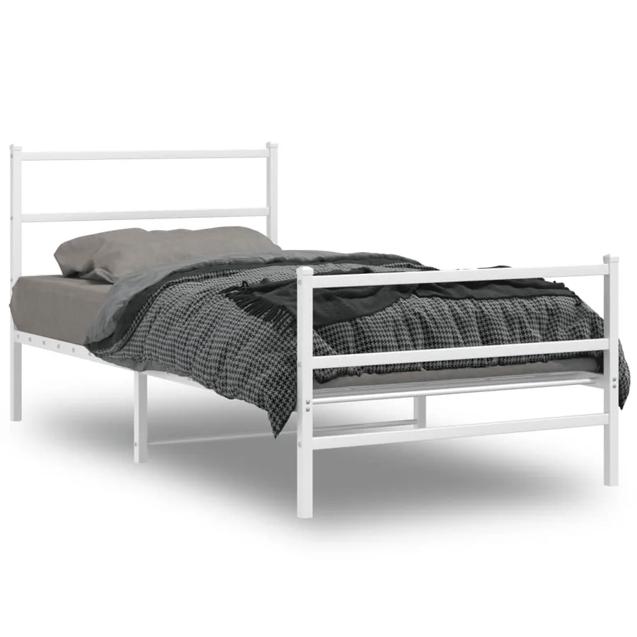 Cadre de lit métal sans matelas et pied de lit blanc 100x190 cm - 2