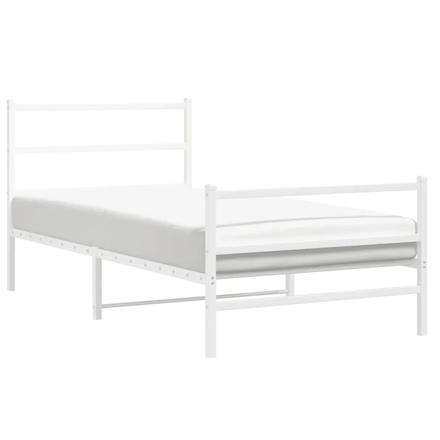 Cadre de lit métal sans matelas et pied de lit blanc 100x190 cm - 4
