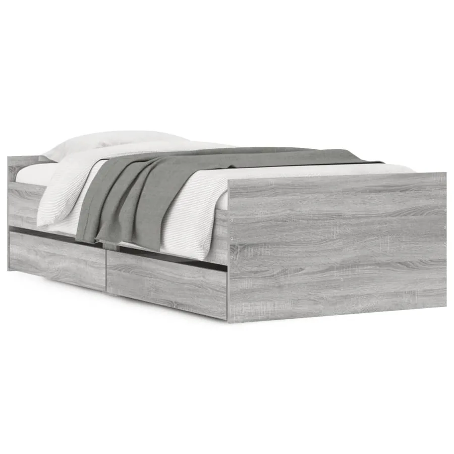 Cadre de lit avec tiroirs sans matelas sonoma gris 90x200 cm - 2