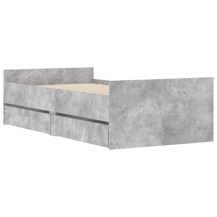 Cadre de lit avec tiroirs sans matelas gris béton 90x200 cm - 4