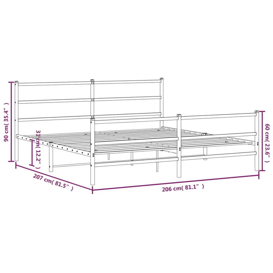 Cadre de lit métal sans matelas et pied de lit blanc 200x200 cm - 10