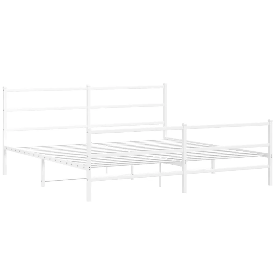 Cadre de lit métal sans matelas et pied de lit blanc 200x200 cm - 3