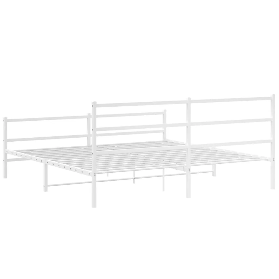 Cadre de lit métal sans matelas et pied de lit blanc 200x200 cm - 7