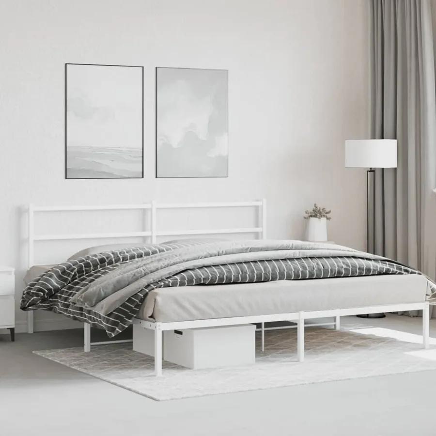 Cadre de lit métal sans matelas et tête de lit blanc 180x200 cm - 4