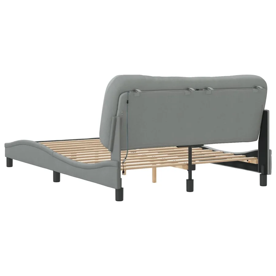 Cadre de lit avec LED sans matelas Hvar gris clair 140x200 cm tissu - 9
