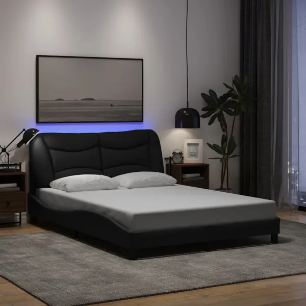 Cadre de lit avec LED sans matelas Hvar noir 140x200 cm tissu