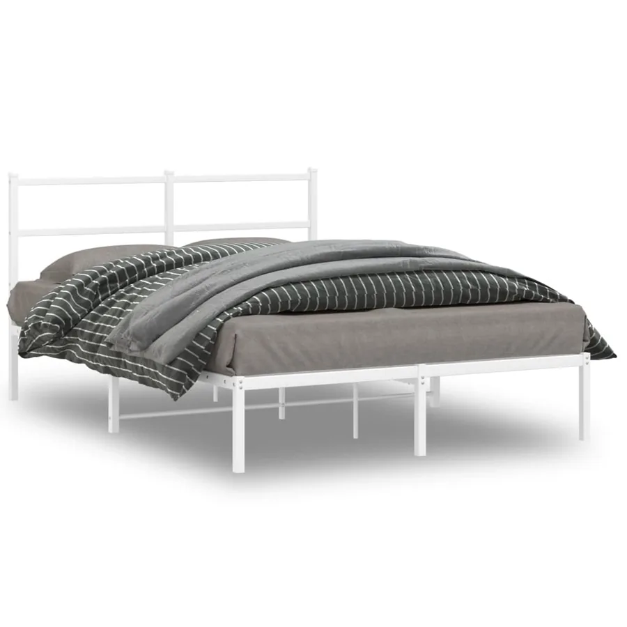 Cadre de lit métal sans matelas et tête de lit blanc 135x190 cm