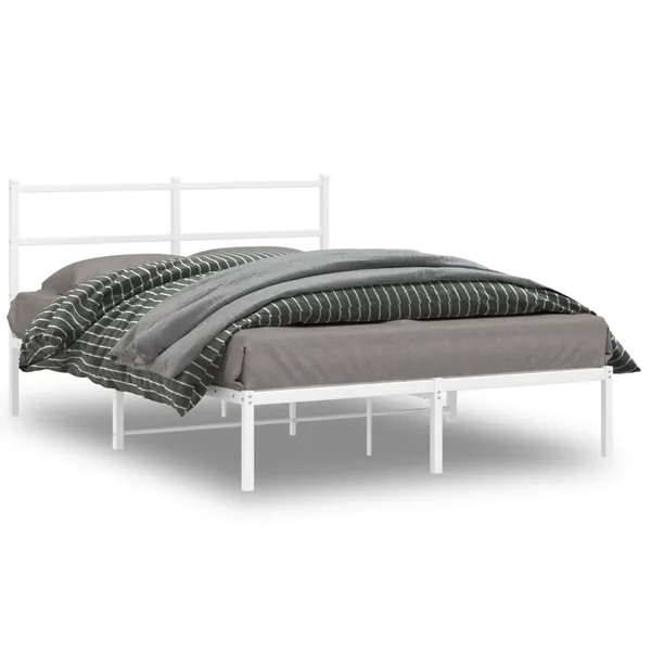 Cadre de lit métal sans matelas et tête de lit blanc 135x190 cm