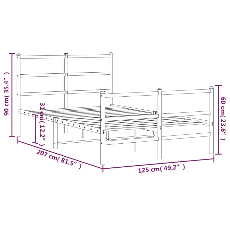 Cadre de lit métal sans matelas et pied de lit blanc 120x200 cm - 10
