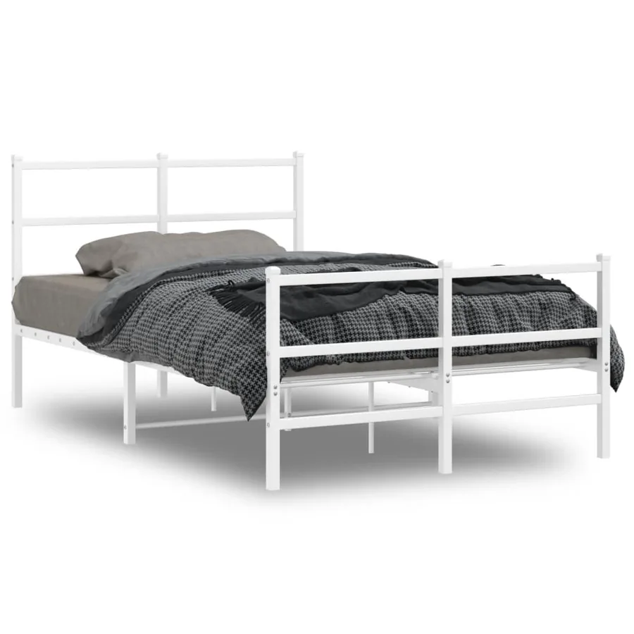 Cadre de lit métal sans matelas et pied de lit blanc 120x200 cm - 2